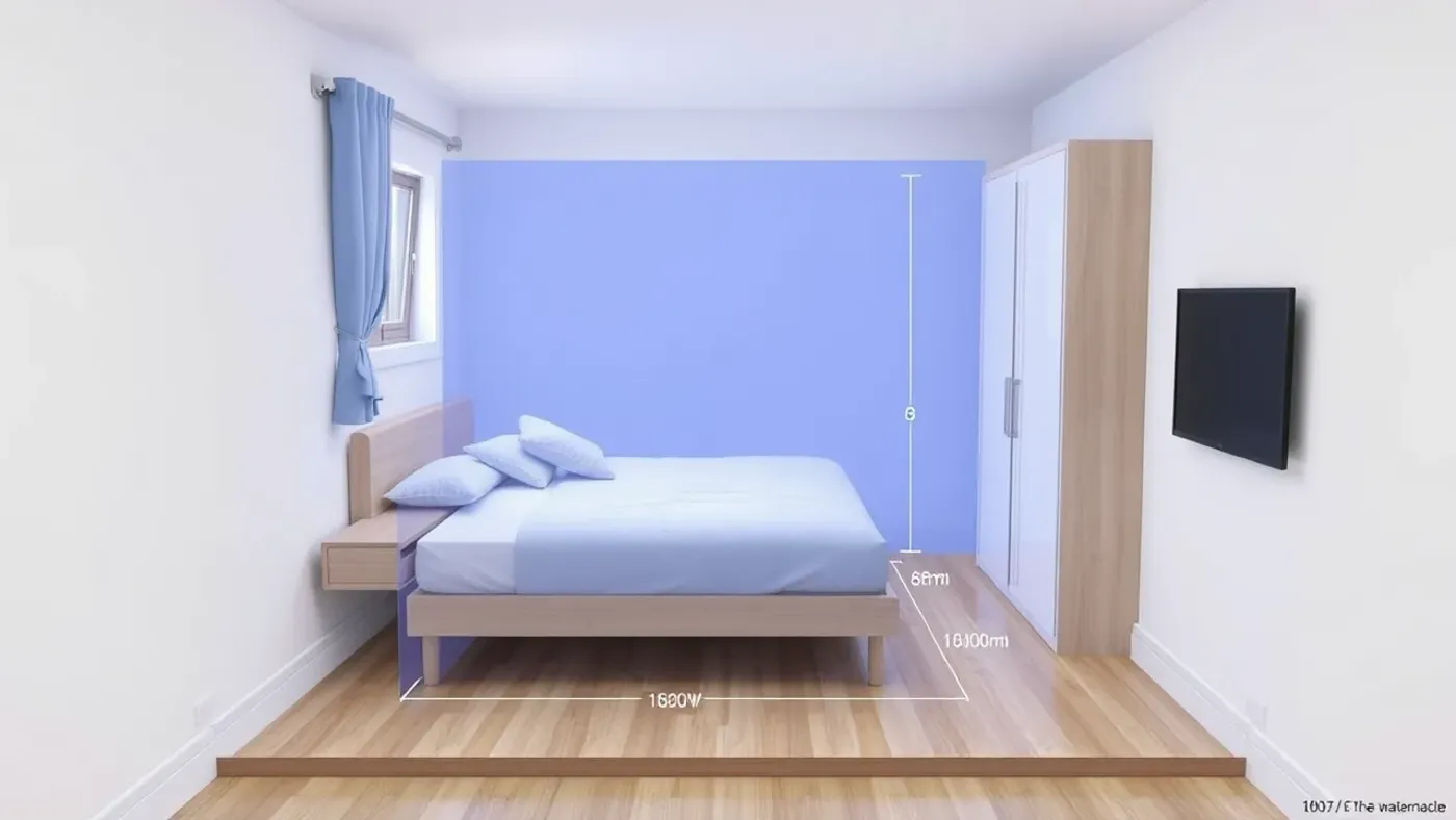 mặt bằng bố trí giường và lối đi phòng ngủ